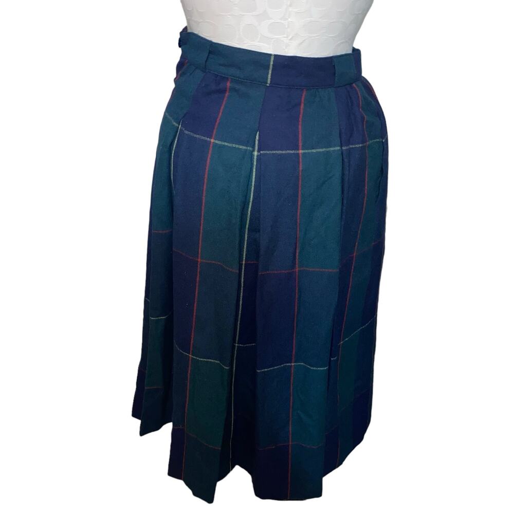 Vintage Basler Blue Tartan Plaid Wool Pleated Midi Skirt - Picture 5 of 8